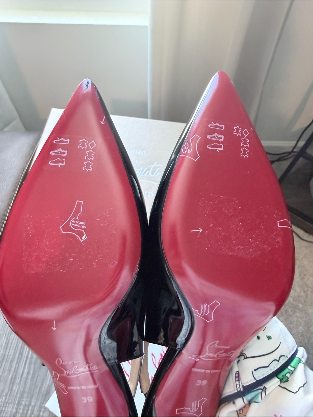 Christian Louboutin Black Patent Leather Pointed Slingback Red bottoms Pumps - Picture 14 of 15